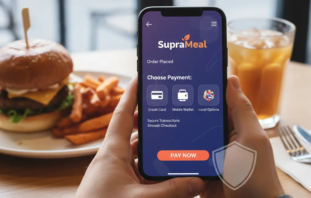 Smartphone showing the fast and secure mobile payment interface of the SupraMeal app